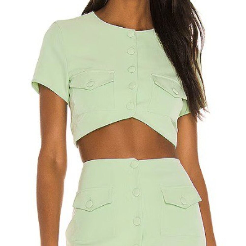 Song of Style Cropped Button-Up Top - Green Tea